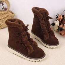 New Women's Winter Velvet Mid-Calf Warm Boots, Snow Boots, Fashionable And Versatile Lace-Up Non-Slip Thick-Soled Boots - 棕色 - 查看 2