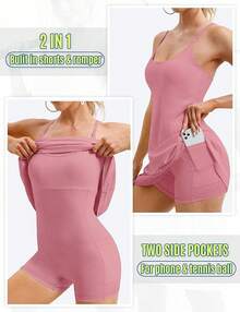 The Latest Model In 2025Womens Tennis Dress, Athletic Dress With Built-In Bra & Shorts Pockets Summer Dresses For Women Golf Outfits For Workout - 粉色 - 查看 2
