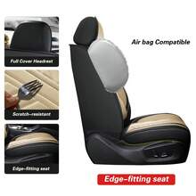 Nappa Leather 5 Seat Luxury Car Seat Covers Full Set Cushion Protector Fit Single Front Seats And Solid Bench 40/60 50/50 60/40 Split Bench Back Universal Fit For Most Cars 4 Season Use - 米色 - 查看 4