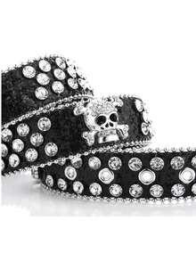 Women's Shiny Street Fashion Leather Belt With Skull & Rhinestone Decor Summer, School Fall, Autumn, Halloween - 黑色 - 查看 4