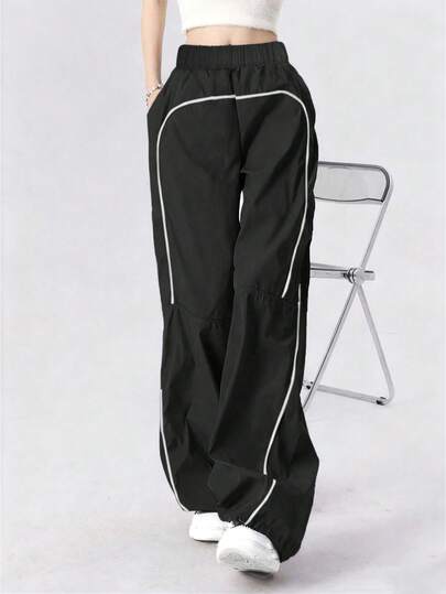 1pc Teen Girl Casual, Elegant, Versatile Straight Leg Pants With Contrast Stripes, Suitable For Commuting, School, Daily Wear, Outdoor Exercise, Personalized, Spring/Summer/Autumn