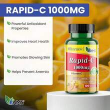America Medic &Amp; Science Rapid-C 1000mg Vitamin C Supplement (1 Pack Of 100 Tablets) Energy Booster, Daily Immune System Support, Antioxidant | Vegan, Non-GMO Coated Ascorbic Acid For Adult Men &Amp; Women - Flavor NameC - 查看 2