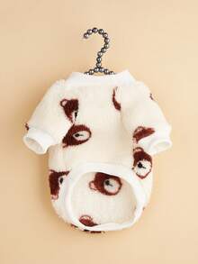 1件宠物卫衣，卡通熊图案，保暖毛绒宠物服装，适合猫狗，秋冬季 - 彩色 - 查看 3