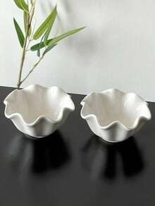 1/2/4件套复古简约白色陶瓷莲叶形茶点盘/甜点盘，托盘，坚果碗，白色，莲花蕾丝甜点盘，简约蘸酱碟，冰淇淋碗，多功能甜点盘，适合下午茶 - 彩色 - 查看 7