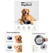 Dog Bowls, Durable Dishwasher  Double Wall Metal Insulated Stainless Steel Food Bowls With Non - Slip Rubber Base, Small Medium And Large Dogs 32oz, Navy - 32盎司+海軍藍 - 查看 1
