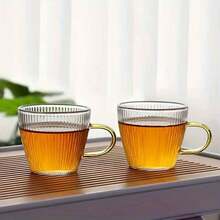 2PCS/4PCS/6PCS/12PCS Glass Espresso Cups With Handles - Vertical Striped Design, Hammered Texture, Mini Tea Cups And Coffee Cups, Suitable For Home And Restaurant Use - Clear - View 3