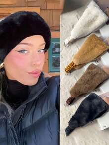 1 件秋冬头带仿兔毛宽边防风发饰，冬季额头保护，女士温暖弹力头带