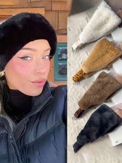1 Piece Of Autumn And Winter Headband Imitation Rabbit Fur Wide Edge Windproof Hair Accessory, Winter Forehead Protection, Warm And Elastic Headband For Women