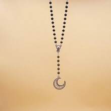 1pc Black Elegant Classic Pearl Long Necklace With Fashionable Cross Pendant, Beaded Chain Necklace, Versatile Accessory For Women & Men, Suitable For Party, Daily Wear, School, Travel