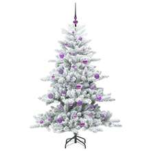 Artificial Hinged Christmas Tree With 150 LEDs 150 Cm PVC - Blanco y morado - Ver 5
