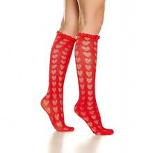 Benefeet Sox Lace Knee High Socks Women Girls Patterned Mesh Fishnet Knee High Stockings Hollow Calf Lolita Sock{"Color_name":"Red-Heart"} - 紅心 - 查看 6