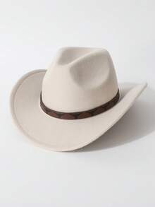 1pc Women's Fashion Heart-Shaped Wide Brim Curled Felt Hat, Decorated With Wide Belt And Cow Head Print, Versatile Western Cowboy Hat For Outdoor, Party, Unisex - Multi-bull Head Leather Belt Decorated Hat - View 18