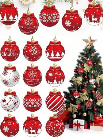 12/36件圣诞装饰品 - （2D平面，非3D）木质圣诞球、棒棒糖挂饰，适用于圣诞树、节日家居、派对、咖啡馆、超市装饰，冬季新年圣诞树装饰，节日用品，家居装饰，房间装饰，节日装饰，圣诞树装饰，室内外家居摆设，圣诞礼物，圣诞装饰，家居圣诞礼物，圣诞装饰