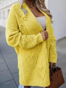Plus Size Women Classic Solid Color Cardigan, Elegant Mature Versatile Loose Fit Open Front Long Sleeve Sweater, Autumn/Winter - 黃色 - 查看 2