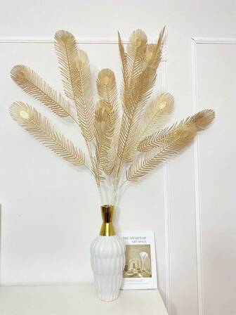 1片/3片装 100厘米塑料镀金人造孔雀叶，适用于节日氛围装饰、圣诞节装饰、家居装饰、婚礼派对