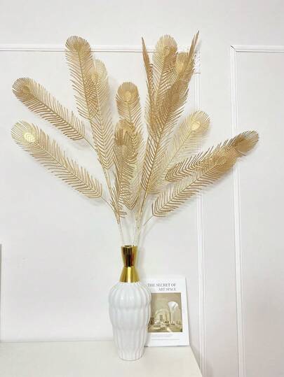 1 قطعة/3 قطع أوراق طاووس اصطناعية مطلية بالذهب بطول 100 سم، مناسبة لديكور أجواء العطلات، ديكور عيد الميلاد، ديكور المنزل، حفلات الزفاف