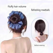 Blue And Black Claw Clip Bow Hair Bun Hair Accessory, High-Temperature Resistant Wig Bun Hairpiece