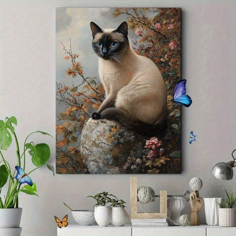 1 Stück Leinwandkunst Siamesische Katze, ungerahmtes Stoffposter, minimalistisches modernes dekoratives Gemälde der Siamesischen Katze für Zuhause, Wohnzimmer, Schlafzimmer, Flur - SS25120 - Verschiedenfarbig - Übersicht 1