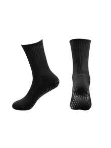 1 Pair Kids' Solid Color Anti-Slip Reinforced Sole Football/Yoga Socks, Thick Terry Cushion Mid-Calf Socks For Teens Aged 11-18