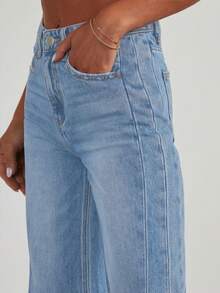 Women's Summer Fashion Wide Leg Jeans High Waist Elastic Loose Frayed Edge Denim Wide Leg Pants With Pockets - Màu xanh nhạt - Xem 4