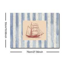 1pc Framed/Unframed Blue Vintage Striped Sailboat Canvas Poster Green Cute Rustic Mid Century Coastal Wall Art Print Minimalist Aesthetic Decor Retro Nursery Painting For Dorm,Living Room,Bedroom,Modern Home Decoration - Multicolor - View 7
