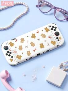 Switch 2 保护套全套 - 卡通熊和蝴蝶结图案，套装包含保护套、收纳袋、底座壳、游戏机防尘罩、Joy-Con 手柄保护套。情人节礼物/秋冬浪漫/返校礼物/圣诞节礼物 - 彩色 - 查看 7