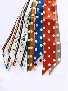 6pcs Polka Dot Solid Color Fashion Versatile Hair Bands, Women's Clothing Decor Long Scarf, Bag DIY Bow Ties, Ribbons Warm Headband Winter Hair Accessories Women Bandanas