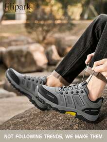 Flipark زوج من أحذية السفر والتنزه الخارجية للرجال، مضادة للانزلاق، للتنزه في الصحراء، باللون الرمادي الأسود، قابلة للتنفس، ذات نعل سميك، منخفضة الرقبة للخارج، التنزه، التنزه - رمادي - مشاهدة 5