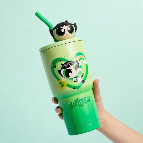 Miniso Miniso Powerpuff Girls Gradient Stainless Steel Straw Cup - 900mL Large Capacity-Green