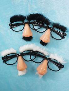 4pcs Funny Black & White Mustache, Big Nose, Glasses, Birthday Party Gag Gifts, Festival Performance Props