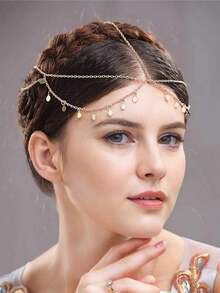 1 Pc Boho Gold Sequins Head Chain - Layered Bridal Headpiece, Festival Halloween Wedding Hair Accessories For Women, Sparkly Hair Jewellery - 金色 - 查看 4