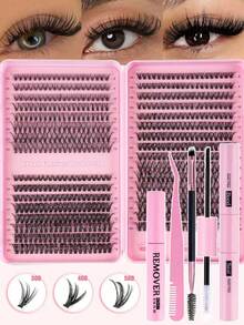 608pcs D-Curl Eyelash Extension Set, 30D+40D/60D+80D, Various Combinations, 10-16mm Soft & Natural Lashes, Includes Eyeshadow, Glue, Sealer, Tweezers & Brush, Suitable For Beginners, Large Capacity