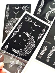 4 张月亮临时纹身模板套装 - 性感花卉图案，可用于手部、DIY 彩绘、墨水、可重复使用的 Mehndi 设计模板贴纸，适用于女性身体派对化妆 - 黑色 - 查看 7