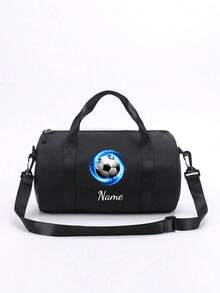 Customizable Back To School Mini Personalized Sports Bag, You Can Add Name, Text Or Pattern. It Features A Football Theme Design, Perfect For Various Sports And Daily Use, Such As Outings, Workouts, Travel, Shopping And Beach Activities. An Ideal Gift For Any Occasion, Especially Christmas! Personalized Customization Service Provided. - Black - View 21
