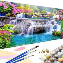 成人数字油画套装 - 35.4x15.7 英寸图片画布，简易丙烯画套装，含画笔和颜料 - 非常适合家居装饰和生日、父亲节、圣诞节、母亲节的礼物 - 藏蓝色 - 查看 1