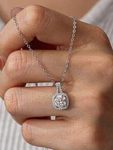 1pc 1-2 Carat Elegant Minimalist T-Shape Square Moissanite Necklace, 925 Sterling Silver, Engagement Gift For Her, Best Friend Birthday Gift - Silver - View 4