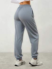 Pantalones Largos de Moda para Mujer - Cómodos y Casual con Bolsillos y Cintura Ajustable con Cuerda - Perfectos para el Día a Día - Gris - Ver 2