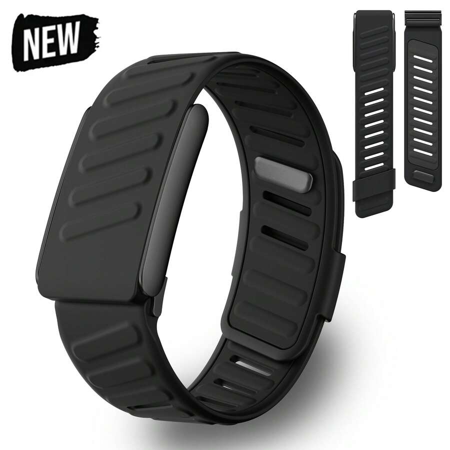 1条黑色硅胶舒适柔软替换腕带，兼容5.0 One Peak/MG表带，男女通用，U型设计，透气舒适。 - 黑色 - 查看 1
