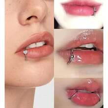 Longita Fake Lip Ring And Nose Piercing Set - Ball Spike, Hoop, Stud, Stick-On Bridge And Eyebrow Ring - Silver, Gold, Black{"Color_name":"1-Silver"} - 1-銀 - 查看 4