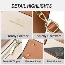 KURGOOL Handbags Purses For Women,  Leather Dual-Tone Tote Purse, Designer Handbag Shoulder Bag Top Handle Satchel Bags{"Color_name":"A1-BrownWhite"} - A1-棕色白色 - 查看 7