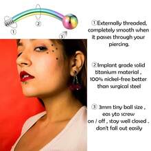BLISI G23 Solid Titanium Eyebrow Piercing Jewelry, Gokd Black Rose Gold Silver Pink Rainbow Eyebrow Rings 16G Curved Barbell,Tiny Vertical Labret Lip Jewelry Rook Piercing Jewelry For Women And Men{Inchcolor_nameinch:Inch8pcsEyebowPiercing-Rainbowinch} - 8件彩虹眼圈 - 查看 6