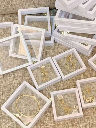 Caja de exhibición de joyas transparente, caja anti-oxidación portátil de película de PE, a prueba de polvo, a prueba de humedad y resistente a golpes, caja de almacenamiento de joyas, caja de exhibición de joyas exquisita, caja de almacenamiento de joyas portátil multifuncional para viajes de negocios, marco flotante para álbum de fotos, utilizado para colgantes, collares, pulseras, anillos, monedas, aretes, alfileres, cajas de almacenamiento