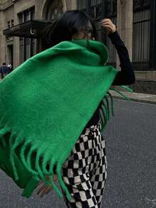 1pc Women's White Winter Tassel Scarf, A Variety Of Ways To Wear, Turban, Shawl, Scarfs Ladies Gifts, Warm Scarf Wind And Cold Multi-Function, Daily Travel And Other Wear