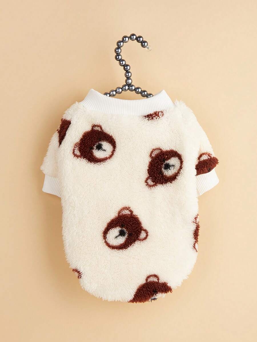 1件宠物卫衣，卡通熊图案，保暖毛绒宠物服装，适合猫狗，秋冬季 - 彩色 - 查看 1