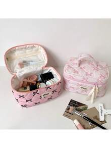 1 PC Girl Large Capacity Handheld Makeup Bag, Student Bow Simple Wash Bag, Large Skincare Storage Bag