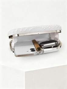 1 pieza Elegante bolso de mano tipo clutch con caja de perlas falsas, bolso de mano romántico para fiesta de boda con decoración de cristal de lujo, adecuado para novia en ocasiones formales, bolso de mano para boda
