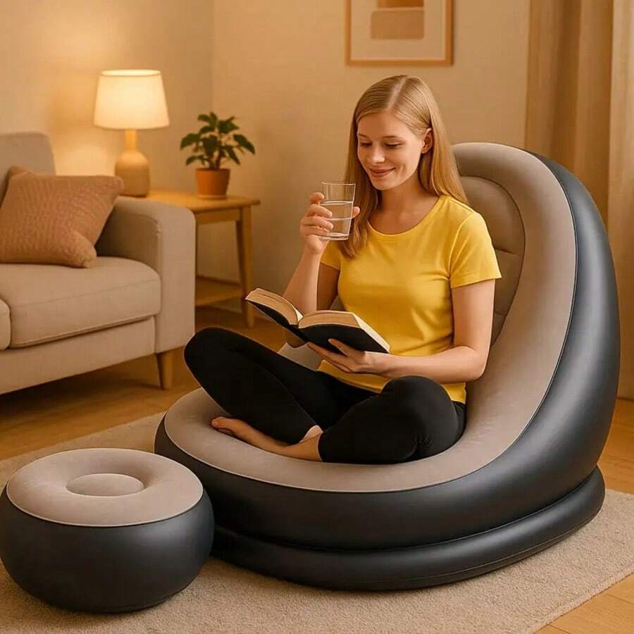New Inflatable Plush Sofa, Must-Have For Slouchy People, Foldable, With Footrest, Comfortable Outdoor Lounge Chair, Hot Selling, Slouchy Sofa, Sofa, Chair, Travel Chair, Camping Chair