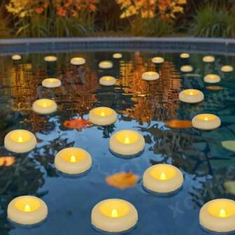 6pcs/16pcs/24pcs Box + Floating Sensor Candle Lights + LED Sensor Floating Candles + Electronic Floating Candles + Waterproof Flameless Candle Lights + Battery Operated Flickering + Wishing Lights, White Outdoor Electronic Candle Lamps For Swimming Pool/Bathtub And Vase Centerpiece Decor, Romantic For Wedding, Valentine's Day, Christmas Holiday Atmosphere