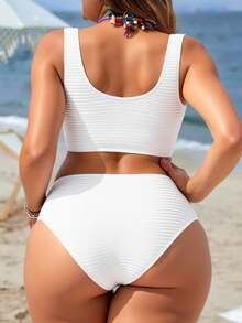 Swim Vcay Bộ bikini không dây trơn cỡ lớn đi biển mùa hè - trắng - Xem 2