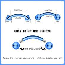 BLISI G23 Solid Titanium Eyebrow Piercing Jewelry, Gokd Black Rose Gold Silver Pink Rainbow Eyebrow Rings 16G Curved Barbell,Tiny Vertical Labret Lip Jewelry Rook Piercing Jewelry For Women And Men{Inchcolor_nameinch:Inch8pcsEyebowPiercing-Blueinch} - 8件裝耳環-藍色 - 查看 7